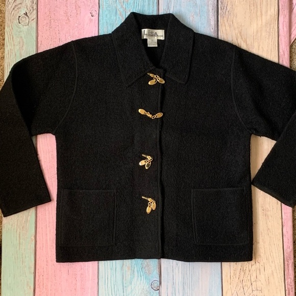 Vintage Lisa international 100% boiled wool cardigan size medium - Picture 2 of 9